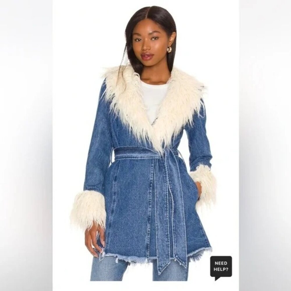 Rare New L Show Me Your Mumu Penny Lane Faux Fur Denim Coat RL10649 - Picture 4 of 14